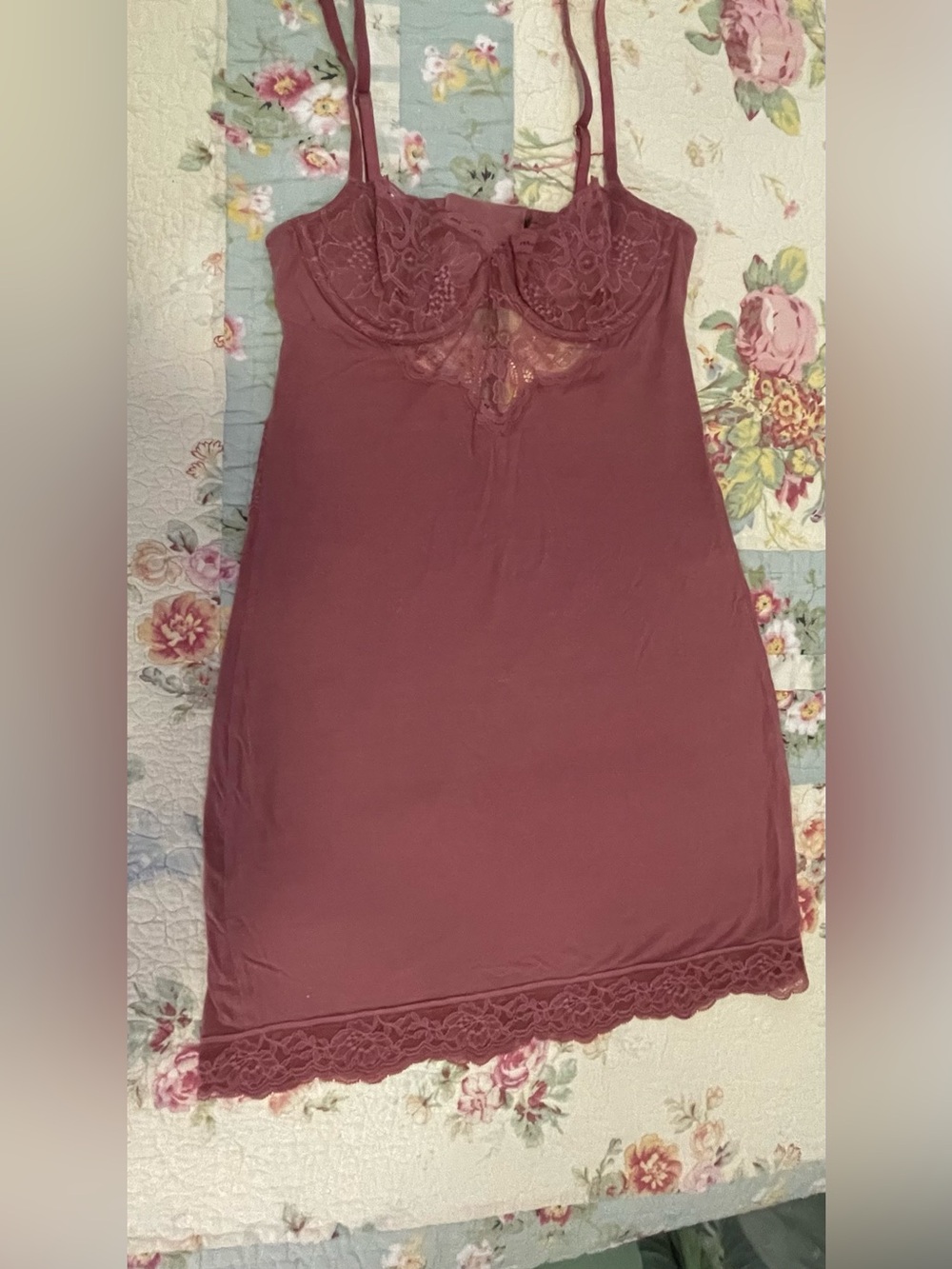 Lace-Trim Slip Dress in Mauve